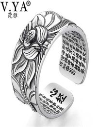 VYA 100 Real 999 Pure Silver Jewellery Lotus Flower Open Ring For Men Male Fashion Size Buddhistic Heart Sutra Rings Gifts 227606862