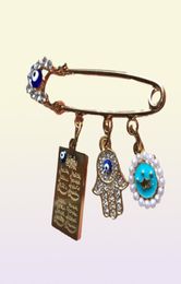 muslim islam Quran four Qul suras hamsa hand of fatima Turkish evil eye Stainless Steel pink brooch Baby Pin38255362484074