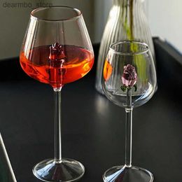 Wine Glasses Lovely 3D Pink lass Rose Build-in Red White Wine lasses Cup Stemware oblets Champane Flute Household Weddin ift Decoration L49