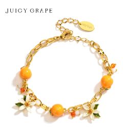 JUICY GRAPE Bracelet For Women Delicate Fruit and Flowers Adjustable Bracelet Fine Jewellery Enamel Handmade Party Christmas Gift