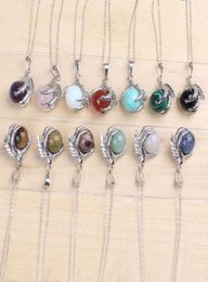 whole 20Pcs Classic Silver Plated Chain Mixed Stone Dragon Claw Round Beads Pendant Necklace Jewelry2169908