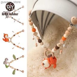 Mobiles# Lets Make Beech Wood Pacifier Chain Siliocne Beads Pendant Pram Clip Hanging Toys Mobile Holder Stroller Chain Newborn Gym Toy Y240412Y240417VXZG