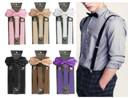 20set New Unisex Adult 3 Clips Suspenders Clipon Y Back Elastic with Bow Tie Set Adjustable Braces Christmas Wedding gift full co9505077