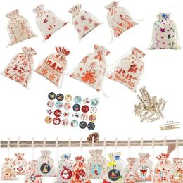 Christmas Decorations Advent Calendar Candy Bag Set Small DIY Drawstring Pouches Home Decor Xmas Tree Hanging Pendants Cookie