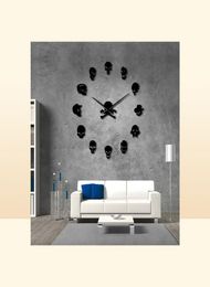 Different Skull Heads DIY Horror Wall Art Giant Wall Clock Big Needle Frameless Zombie Heads Large Wall Watch Halloween Decor 20119957972