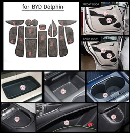 Smabee Leather Gate Slot Mat for BYD BYD Dolphin Cortex Door Groove Pad Cup Holder Car Interior Accessories Coaster Black/Grey