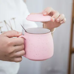 Mugs Macaron Ceramic Mug With Lid Spoon Colourful Office Green Pink Sky Blue Purple White