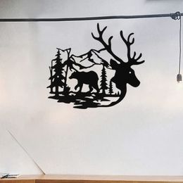 Forest Elk Metal Wall Art Sign Farmhouse Hanging Decor Black Cutout Plaque Home Office Living Room Bedroom Decoration