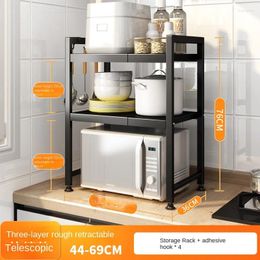 Hooks Microwave Oven Shelf Retractable Double-Layer Multifunctional Desktop Kitchen Storage Household Cabinets Heat Pads