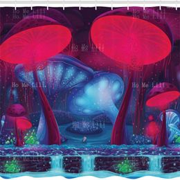 Shower Curtains Curtain Magic Mushrooms With Vibrant Neon Design Graphic Image Enchanted Forest Theme Print Cloth Fabric Bathroom Decor