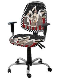 Black White Plaid Chefs Kitchen Food Retro Elastic Armchair Chair Cover Removable Office Chair Slipcover Split Seat Covers