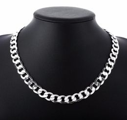 12 mm Curb Chain Necklace for Men Silver 925 Necklaces Chain Choker Man Fashion Male Jewellery Wide Collar Torque Colar1627298