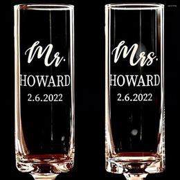 Party Supplies Set Of 2 Personalized Wedding Mr And Mrs Champagne Flute Custom Bride & Groom Name Glasses Unique Gift