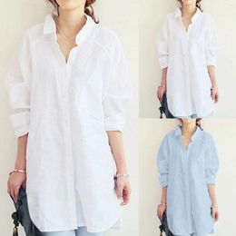 Women's Blouses 2024 Spring Summer Korean Style Shirts Loose Solid Color Button Up Mid Length For Women Casual Long Sleeve T Shirt