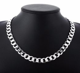 12 mm Curb Chain Necklace for Men Silver 925 Necklaces Chain Choker Man Fashion Male Jewelry Wide Collar Torque Colar9857115