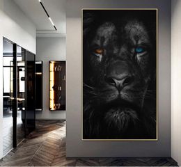 Ferocious Lion with Orange and Blue Eyes Posters and Prints Canvas Paintings Wall Art Pictures for Living Room Home Decoration Cua2079868