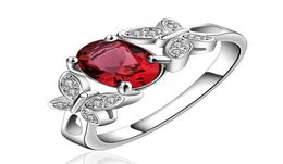 Plated sterling silver Double butterfly red zircon ring DJSR648 US size 7 classic women039s 925 silver plate With Side Stones 5849071