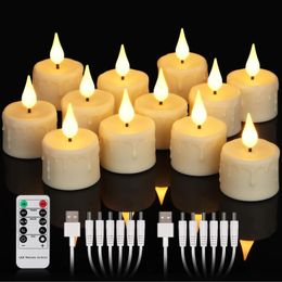 Rechargeable LED Electronic Candles Flameless Flickering USB Charged Tealight Timed Remote Home Decoration Votive Candle 215 in 240412