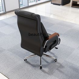 Executive Chair Genuine Leather Western Leather Computer Chair Household Office Chair Reclining Cowhide Simple Swivel Chair