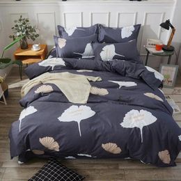 Bedding Sets Home Set Grey Blue Duvet Cover AB Side Bed Linens Flat Sheet Pillowcase Bedclothes Adult Grid