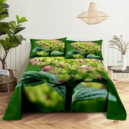 Green Leaves Queen Sheet Set Kid's Girl Room Flower Bedding Set Bed Sheets and Pillowcases Bedding Flat Sheet Bed Sheet Set