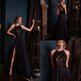 2024 Latest Prom Dresses Halter Neck Sleeveless High Side Split Charming Long Evening Wear Sexy Party Gowns Special Occasion Dresses