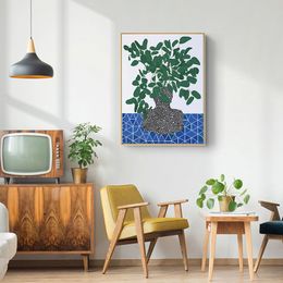 Canvas Print Painting Poster Nordic Vintage Retro Green Leaves Flowers Wall Picture Art Living Room Studio Interior Home Decor