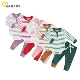 Trousers ma&baby 024M Newborn Infant Baby Girls Clothes Sets Long Sleeve Button Romper Drawstring Pants Fall Spring Clothing Outfits