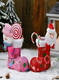 Cartoon Santa Snowman Head Christmas Boots Xmas Kids Candy Gift Bag New Year Home Christmas Tree Decorations Pendant Stockings233S7513560