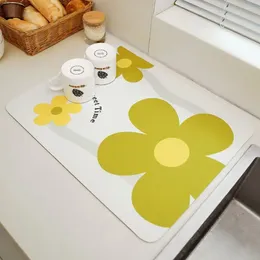 Table Mats Non-Slip Flower Printed Dish Drying Mat Super Absorbent Draining Kitchen Simple Quick Dry Placemat