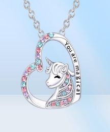 Unicorn Pendant Necklace Cute Lucky Heart Crystal Birthstone Horse Necklaces You Are Magical Jewelry Birthday Gift Girls58589861976214