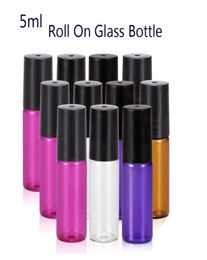 Portable 500pcs 5ml16 oz MINI ROLL ON bottle fragrance PERFUME GLASS BOTTLES ESSENTIAL OIL Steel Metal Roller ball1181542