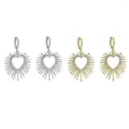 Dangle Earrings Love Lights Hollow Heart Shape Pave White Cubic Zirconia Gold Silver Color Hoop Earring Women Fashion Jewelry
