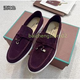 2024 LP shoes Summer Walk charms suede loafers Moccasins Apricot Genuine leather men casual slip on fats women Luxury Designers flat Dressshoe factory footwear l2