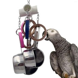 Other Bird Supplies Pullable Parrots Pots And Bagel Toys 5 Rings Stainless Steel Cups Bite Cage For Mini Macaws Pleasing Noises