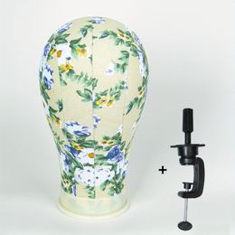 Floral Canvas Mannequin Head For Wig Hats Wigs Display Stand Headdresses Jewelry Wigs Making Model Head