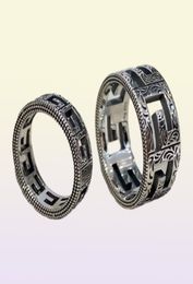 2022 Fashion Band Rings Vintage Great Wall Pattern Designer Trendy 925 Silver Ring for Women Wedding Rings Men Jewelry2697284