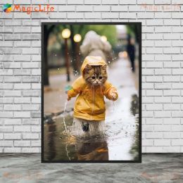 Cute Cat in Raincoat Portrait Funny Posters Wall Pictures For Living Room Home Decor Poster Wall Art Canvas Painting Unframed