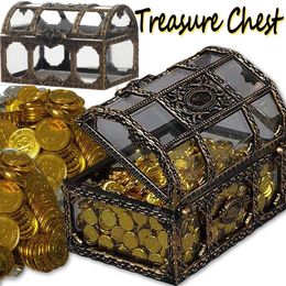 2023 Pirate Gold Coin Box Retro Transparent Pirate Treasure Chest Crystal Gem Jewellery Case Storage Organiser Trinket Keepsake