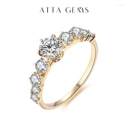 Cluster Rings ATTAGEMS S925 Sliver Yellow Gold Plated Round Cut 0.5CT Moissanite Ring Diamond Engagement For Women Wedding Jewellery Gift