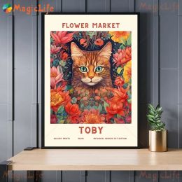 Custom Dog Posters Flower Pets Photo Name Animals Poster Wall Art Canvas Painting Wall Pictures For Living Room Decor Unframed