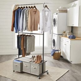 Storage Boxes Grey 2-Tier Garment Rack With 3-Drawer Closet Organiser