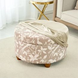 Super Soft Velvet Ottoman Stool Cover Living Room Round Elastic Footrest Cover All-inclusive Foot Stool Seat Slipcover Bedroom