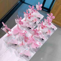 Pink cute cat windmill press clip swing edge clip Korean version childrens hair accessories hair clip acrylic bangs clip rotation