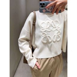 Women's Sweaters Lazy Style White Embossed Pullover Wool Sweater for Early Autumn High-end Loose Casual