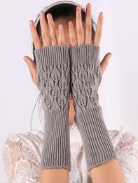 2018 New Winter Women Fingerless Knitted Long Gloves Arm Warmer Wool Half Finger Mittens 12pairslot2374486