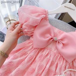 Girl's Dresses Baby Girls Dress Summer Stars Elegant Pink Princess Dress With Super Big Bow Kids Birthday Party Clothes Children Puffy Dress Y240412