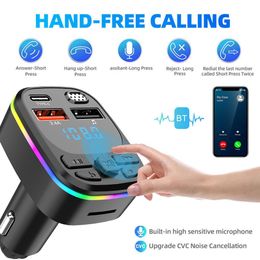 Car Bluetooth 5.0 Charger FM Transmitter PD 20W Type-C Dual USB 3.4A Colourful Ambient Light Cigarette Lighter MP3 Music Player