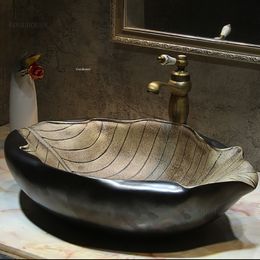 Ceramic Art Household Bathroom Sinks Modern Creative Bathroom fixtures Leaf Shape Wash Basin Toilet kitchen Above Counter Basin