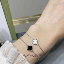 High end designer bangles for vancleff High Version S925 Silver Clover Black Agate Non Light Luxury High Quality Bracelet Original 1:1 With Real Logo